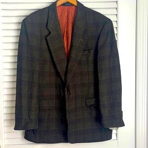VINTAGE Gianfranco Ruffini Italy Houndstooth Plaid Wool Blazer Jacket